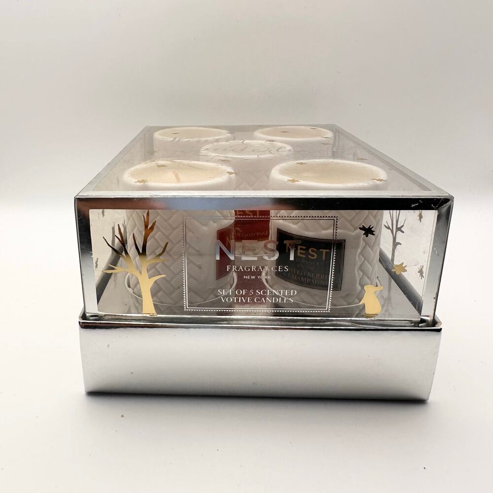 Nest Saks 5 Votive Candles Set Holiday Birchwood Hearth Apres Ski Berries New